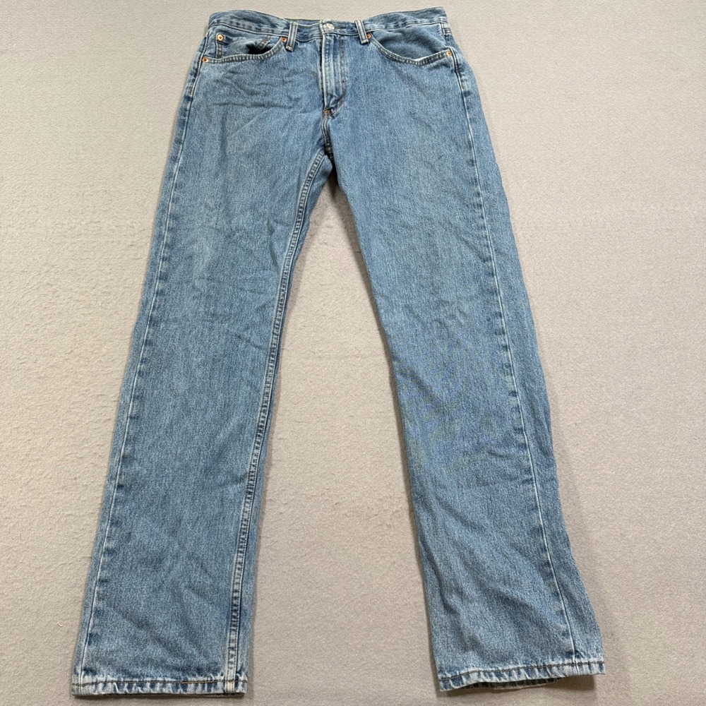 Levi's 505 Jeans Men's 34x34 Blue Denim Light Wash Straight Leg Mid-Rise Red Tab
